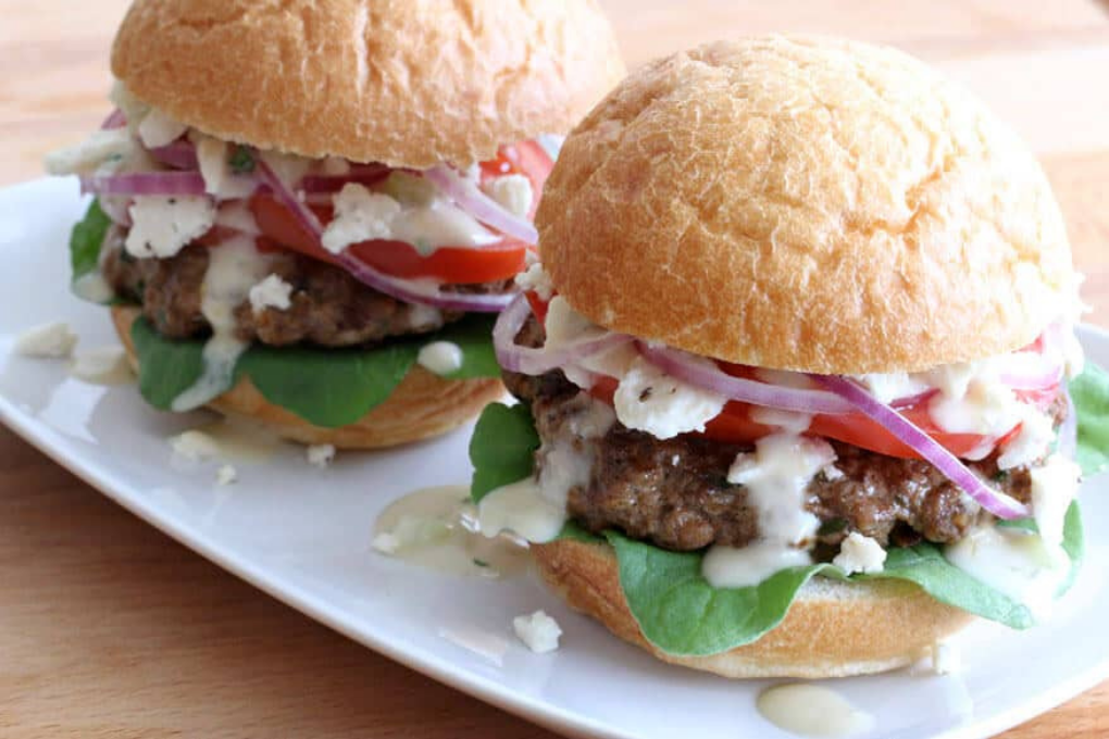 Greek Lamb Burgers on Toasted Brioche Buns with Sundried Tomato