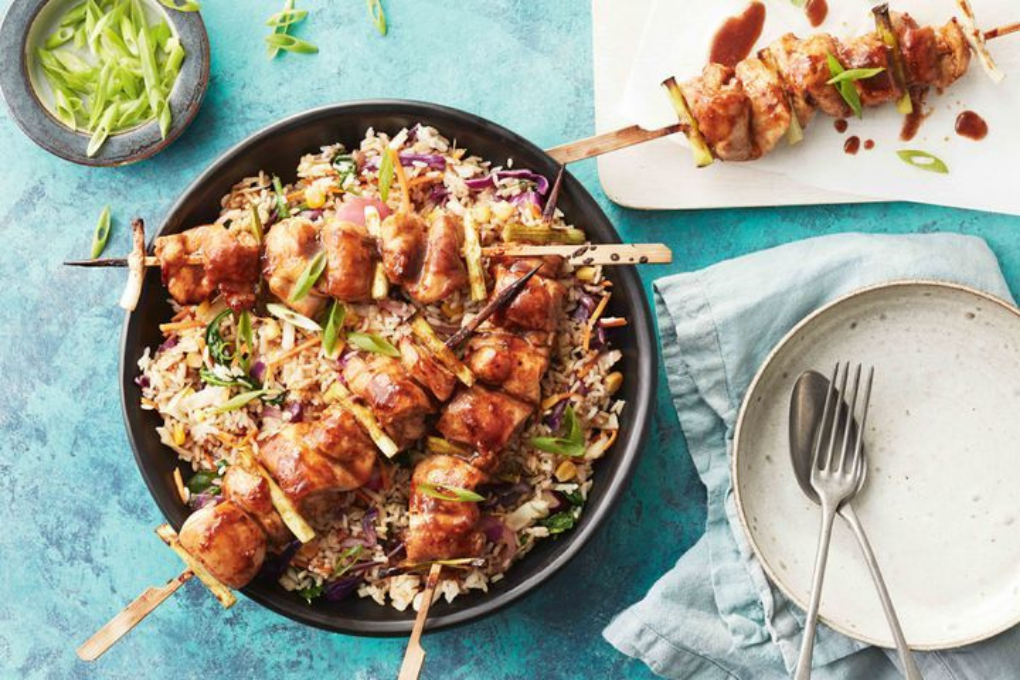 Char Siu Chicken Skewers with Veggie Fried Rice