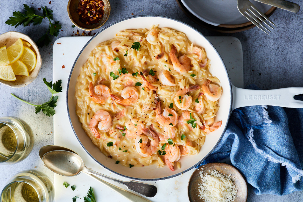 Creamy Lemon Shrimp with Orzo and Toasted Garlic Breadcrumbs