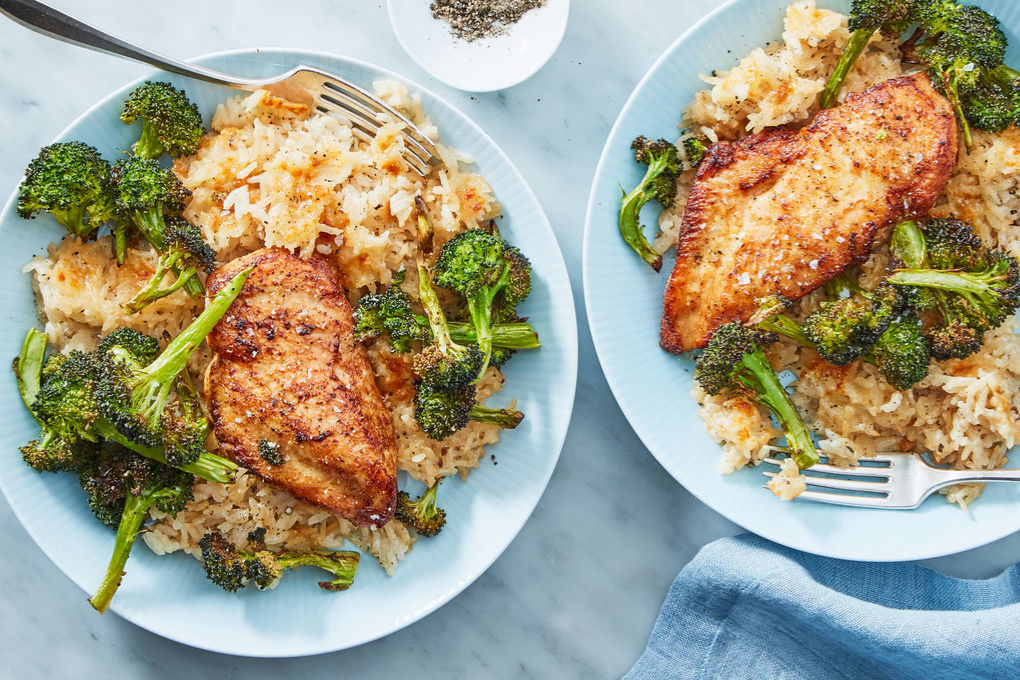 Roasted Chicken & Broccoli with Cheesy Rice Casserole