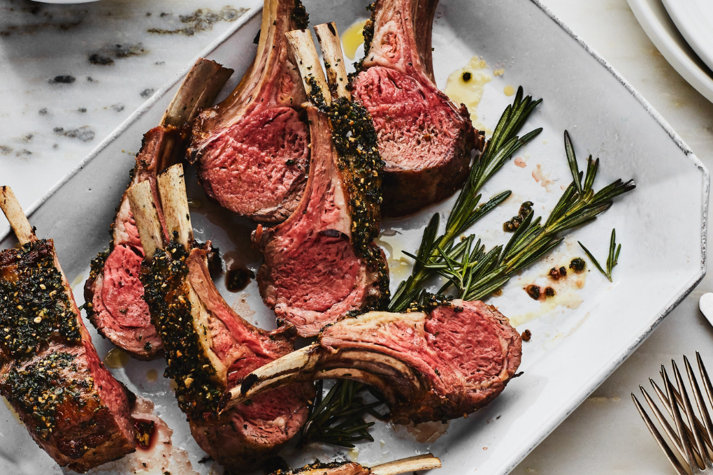 Roasted Rack Of Lamb with Caramelized Leek, Spinach & White Bean Gratin